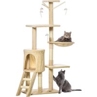Cat Climbing Tower Activity Centre With Perches Condo Hammock & Toys - Beige 131cm