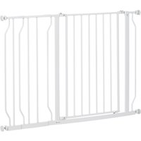 Pawhut Steel Pet Safety Gate With Integrated Door - 75-115cm Wide, Pressure Fit, White