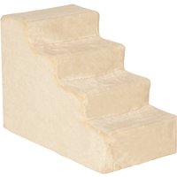 Pawhut Beige Plush Dog Stairs For High Beds & Sofas - 44cm H X 60cm L X 35cm W