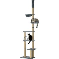 Pawhut Adjustable Height 6-tier Cat Tree - Floor To Ceiling With Scratching Post, Bed, Hammock - Grey (230-250cm)