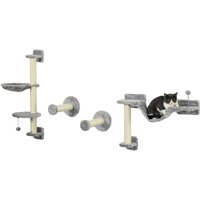 Pawhut Grey Cat Wall Furniture Set With Hammock, Perches, Ladder, Scratching Post