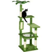 Pawhut 142cm Cat Tree Tower With Scratching Post Hammock Ball Platforms - Green