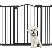 Pawhut Adjustable Metal Pet Gate 74-100cm Wide Safety Barrier With Walk-through Door - Black