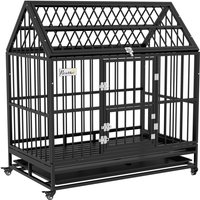 Pawhut 48" Heavy Duty Steel Dog Crate With Wheels & Removable Tray - Openable Top