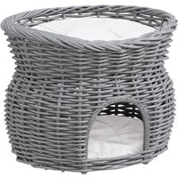 Pawhut Natural Wicker 2-tier Cat Tree House Condo Bed Basket - For Indoor/outdoor Play & Rest