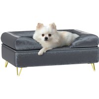 Pawhut Dutch Velvet Dog Sofa Pet Couch With Removable Washable Cushion - Grey