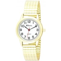 Ravel Ladies Gold Expander Bracelet Watch - White Dial With Bold Gold Numerals