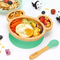Vinsani Bamboo Mouse Plate & Spoon Set - Green