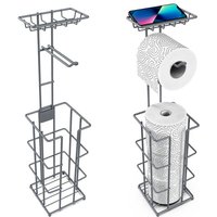 Vinsani Metal Toilet Roll Holder & Storage - Grey