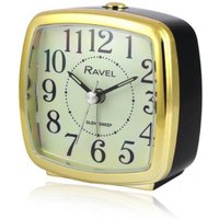 Ravel Retro Black & Gold Quartz Bedside Alarm Clock - Compact