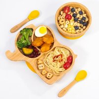 Vinsani Bamboo Elephant Plate Bowl & Spoon Set - Yellow
