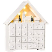 Homcom Wooden Christmas Advent Calendar With 24 Drawers & Led Light-up House Scene - White