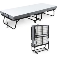 Homcom Folding Guest Bed With 10cm Mattress, Portable Metal Frame - Easy Mobility, Space-saving