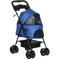 Pawhut No-zip Pet Stroller Foldable Travel Carriage With Brake & Basket - Black