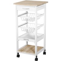 Homcom White Mdf Kitchen Storage Trolley With 4 Wheels - 5 Tier
