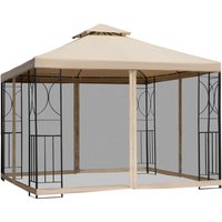 Outsunny 3x3m Steel Gazebo Tent With Netting & Corner Trays - 2-tier Roof