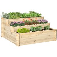 Outsunny 3 Tier Raised Garden Planter - Fir Wood, 9 Grow Grids, With Non-woven Fabric Lining