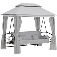 Outsunny 3-seater Convertible Swing Chair Daybed - Grey, 300kg Capacity