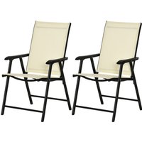 Outsunny Set Of 2 Foldable Metal Garden Chairs - Beige Texteline Ergonomic Comfort