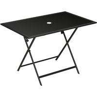 Outsunny Folding Garden Table, Rectangle Tempered Glass Top With Parasol Hole, Seats 6 - 110 X 70 X 70cm