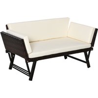 Outsunny 2-seater 2-in-1 Rattan Convertible Sofa Daybed - Brown