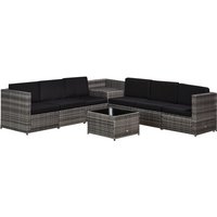 Outsunny 8-piece Rattan Sofa Furniture Set With Cushions & Integrated Storage Table - Grey