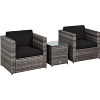 Outsunny 2 Seater Pe Rattan Sofa Furniture Set With Cushions & Steel Frame - Grey