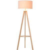 Homcom Solid Wood Tripod Floor Lamp With Shelf - 154cm Beige/natural Wood