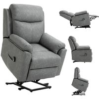 Electric Riser Recliner Chair With Power Lift & Remote - Grey Faux Leather