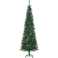 Homcom 6.5ft Slim Artificial Christmas Tree With Pine Cones - Realistic Holiday Home Decor