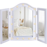 Homcom Tri-fold Vanity Mirror - Large Led Illuminated Cosmetic Makeup Mirror, White