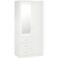 White 2-door Wardrobe With Adjustable Shelf & 3 Drawers - 180cm Height