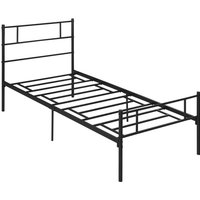 Homcom Black Metal Single Bed Frame - Tall Headboard, Underbed Storage Space