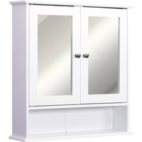 Mdf Wall-mounted Cabinet With Dual Mirror Doors & Open Shelf - White