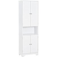 Homcom White Freestanding Bathroom Cabinet Retro Shutters 183x60cm 3 Compartments