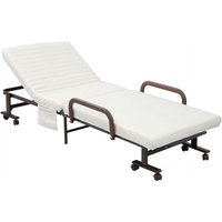 Folding Bed With Mattress & Wheels, Adjustable Backrest - Brown