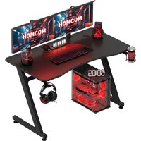 Gaming Desk Steel Frame With Cup Holder & Headphone Hook - Black