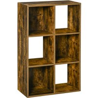 Industrial Style Bookcase, Bookshelf, Three Shelves, Six Compartments, Rustic Brown