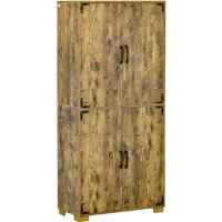 Rustic Farmhouse 4-door Cabinet With Storage Shelves - Natural Wood Finish