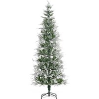 Frosted Tip Artificial Christmas Tree 7 Foot Pencil Shape - Unlit With Metal Base