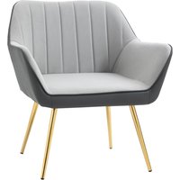 Faux Leather Velvet Accent Armchair - Gold Legs, Light Grey