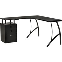 L-shaped Corner Desk With 3 Drawers - Black | Steel Frame Mdf | Space-saving Home Office Workstation