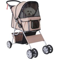 Foldable Pet Stroller Carrier For Dogs & Cats - 4 Wheels, Deluxe Travel Jogger