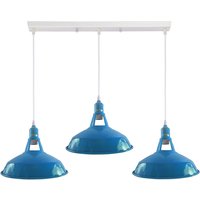 Ledsone 3-light Metal Barn-slotted Pendant Ceiling Fitting - White & Blue, 95cm Adjustable Cable