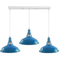 Ledsone 3-light Ceiling Pendant Kit - Barn-slotted Metal Shades, White & Blue, 95cm Adjustable Cable