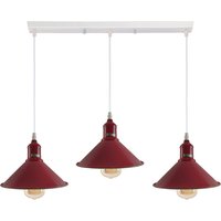 Ledsone 3-light Pendant Fitting - Vintage Loft Industrial Metal Cone E27 Burgundy 95cm Adjustable Cables