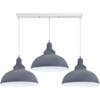 Ledsone 3-light Industrial Pendant Fitting - Grey Metal, 95cm Adjustable Cable, E27 Bulbs