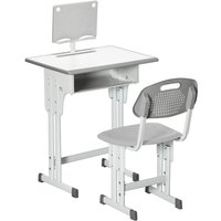 Adjustable Height Kids Desk And Chair Set With Book Stand - Grey