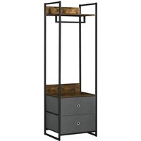 Industrial Garment Rail With 2 Fabric Drawers - Rustic Brown 120cm