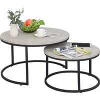 Stacking Coffee Table Set Steel Frame Marble-effect Top Foot Pads 2 Pcs